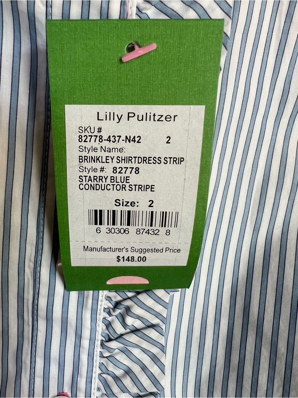 Lilly Pulitzer Brinkley Shirtdress Conductor Stripe pattern. Starry blue Sz2 NWT - Picture 7 of 11